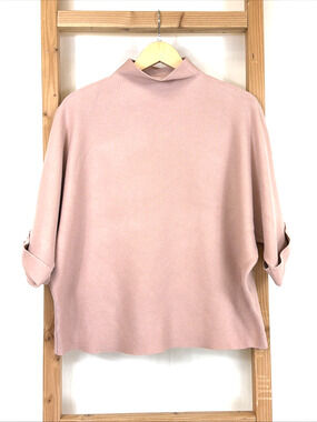NWT Eternelle Pink Funnel Neck Raglan Sleeve Cropped Sweater #1421 Size L/XL